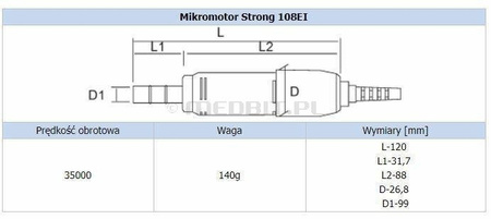 Mikrosilnik chirurgiczny STRONG 207B/108 EI SAESHIN do laboratoriów protetycznych, 35 000 obr./min, autoklawowalny