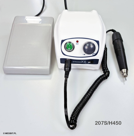 Micromotore per laboratorio odontotecnico SAESHIN STRONG 207S/H450, 80W, 45.000 giri/min, pedale incluso