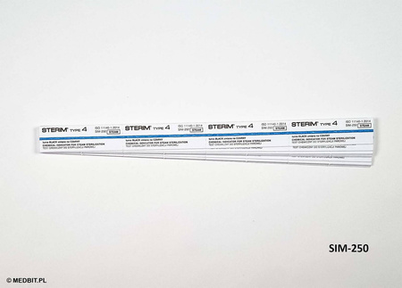 Indicadores químicos multiparamétricos para esterilización por vapor STEAM clase 4 STERIM SIM-250, 250 tiras