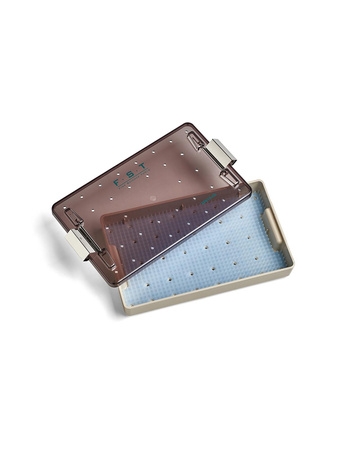 Contenedor para esterilización de un solo nivel con tapa perforada y alfombrilla de silicona 27x16x4 cm FST