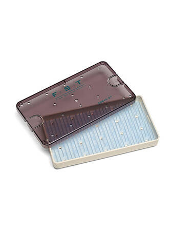 Conteneur de stérilisation à un niveau 19x10x2 cm avec couvercle transparent perforé et tapis en silicone FST